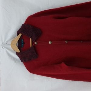 City Wear Coat vintage boiled wool button up dark red jacket medium